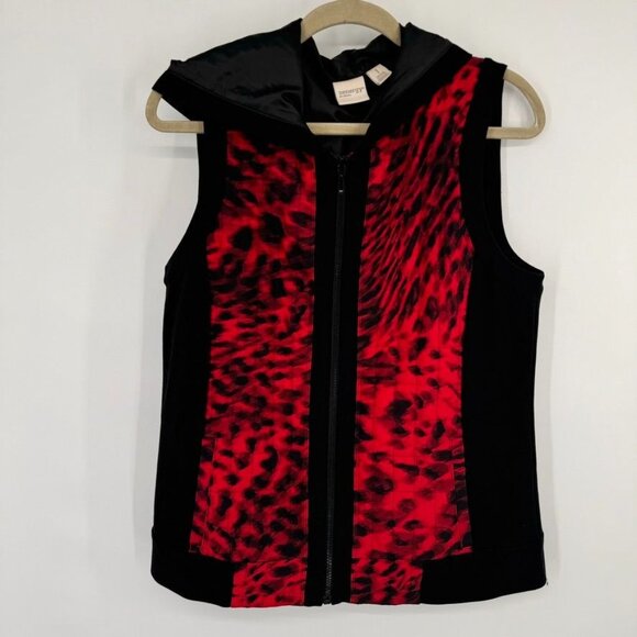 Chicos 1 Zenergy Sleeveless Zip-Up Jacket Red Black Animal Print Size Medium - Picture 4 of 11